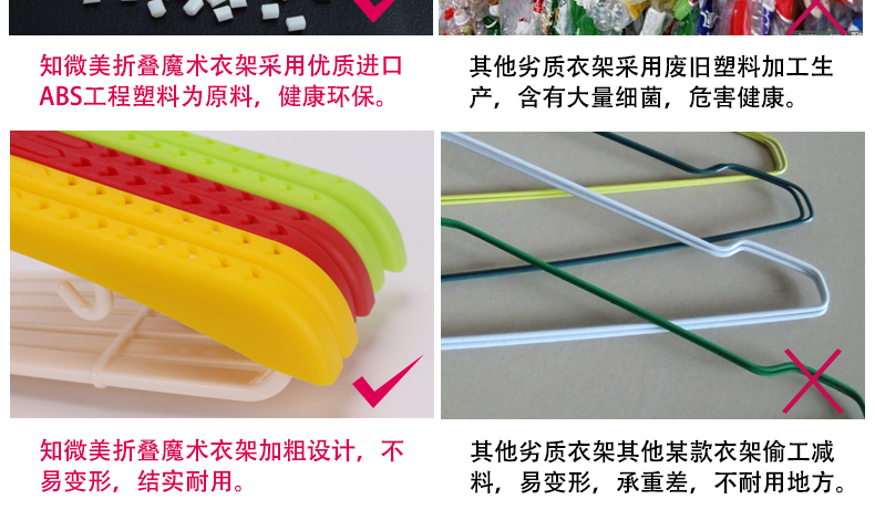 知微美折叠魔术晾衣架 创意多用途可伸缩衣架电视购物热销衣架 旅游便捷多功能衣架 黄色加粗带挂钩 1只