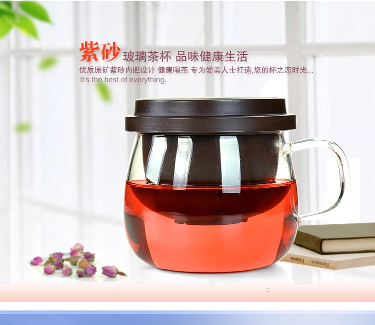唐丰茶具紫砂内胆花茶杯过滤耐热玻璃茶杯带盖办公茶杯创意水杯泡美观透明杯TF-2881 祈愿玻璃茶杯
