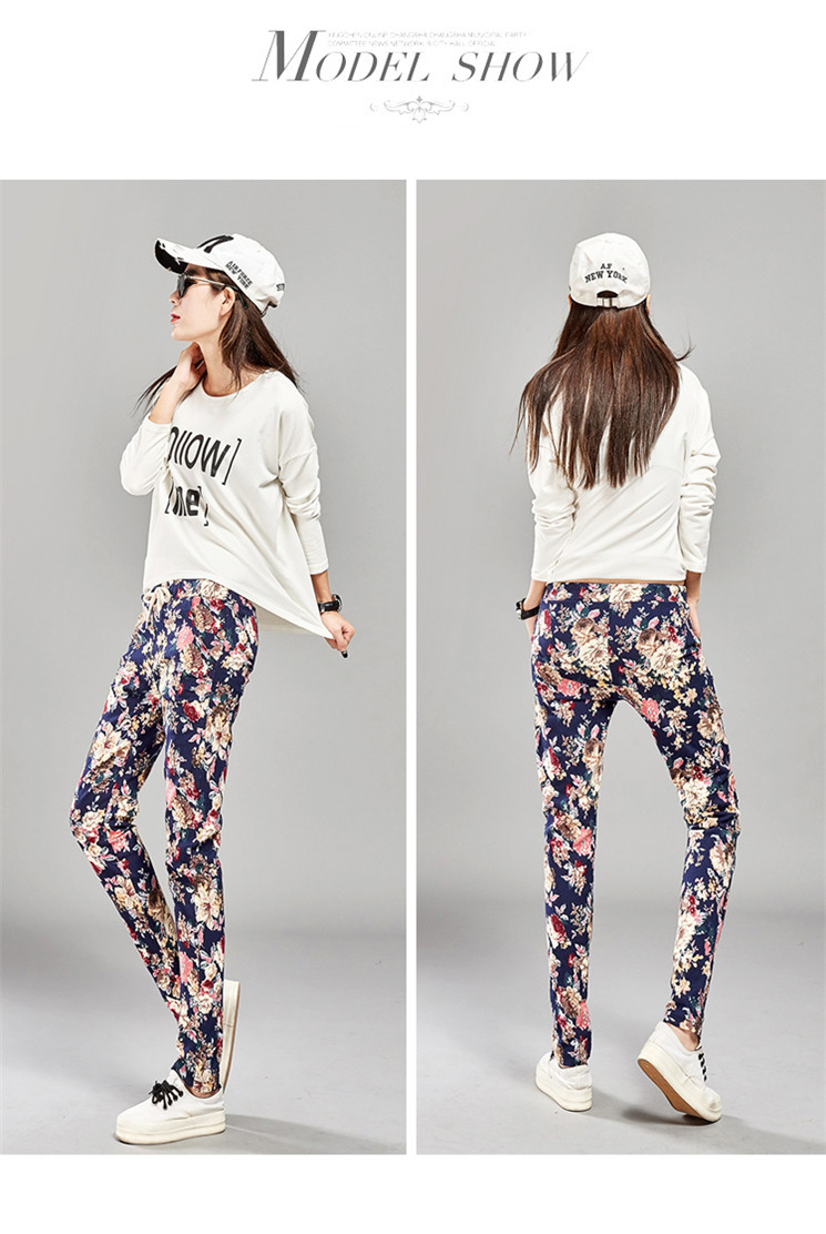 E人名品（ERENVIP）2015韩版时尚修身小脚铅笔裤印花正装裤女秋F6492 蓝色 XXL