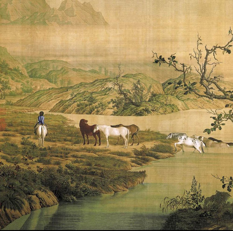 
                                        青藤紫萱 百骏图十大经典名画  印花十字绣套件 半景图11CT棉线241*74cm满绣--白底                