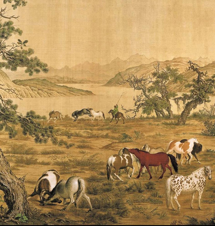 
                                        青藤紫萱 百骏图十大经典名画  印花十字绣套件 半景图11CT棉线241*74cm满绣--白底                