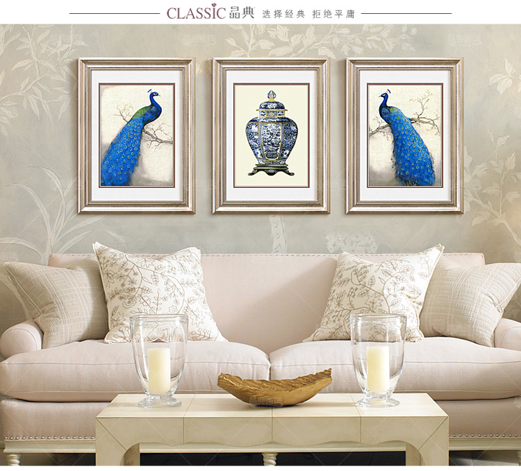 
                                        晶典客厅装饰画沙发背景油画现代简约卧室挂画餐厅壁画蓝孔雀3333 单幅价格 55cmX70cm                