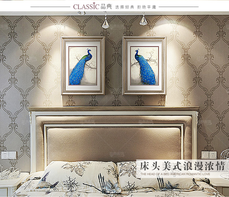 
                                        晶典客厅装饰画沙发背景油画现代简约卧室挂画餐厅壁画蓝孔雀3333 单幅价格 55cmX70cm                