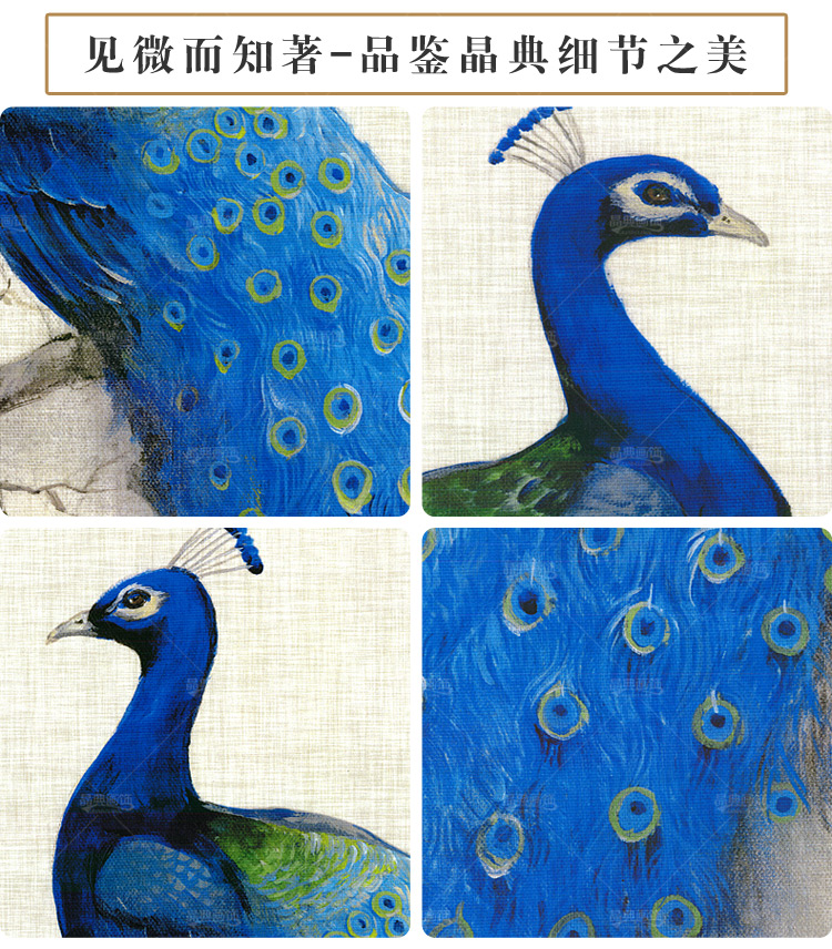 
                                        晶典客厅装饰画沙发背景油画现代简约卧室挂画餐厅壁画蓝孔雀3333 单幅价格 55cmX70cm                
