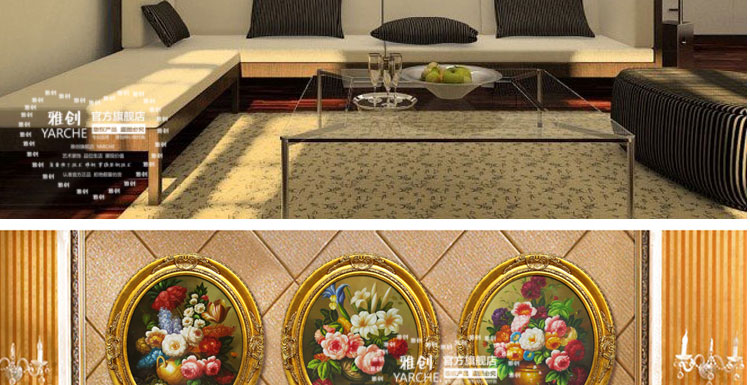 
                                        雅创油画 欧式装饰画椭圆画框客厅玄关柜挂画手绘油画古典花沙发墙画 C款 45*55CM                
