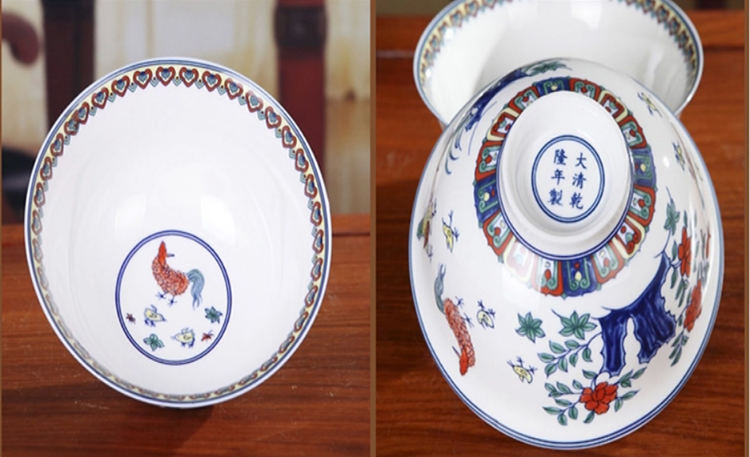 
                                                                                瓷物语仿古瓷碗陶瓷米饭碗高脚餐具碗中瓷碗 仿明鸡公碗单个 4.5英寸                
