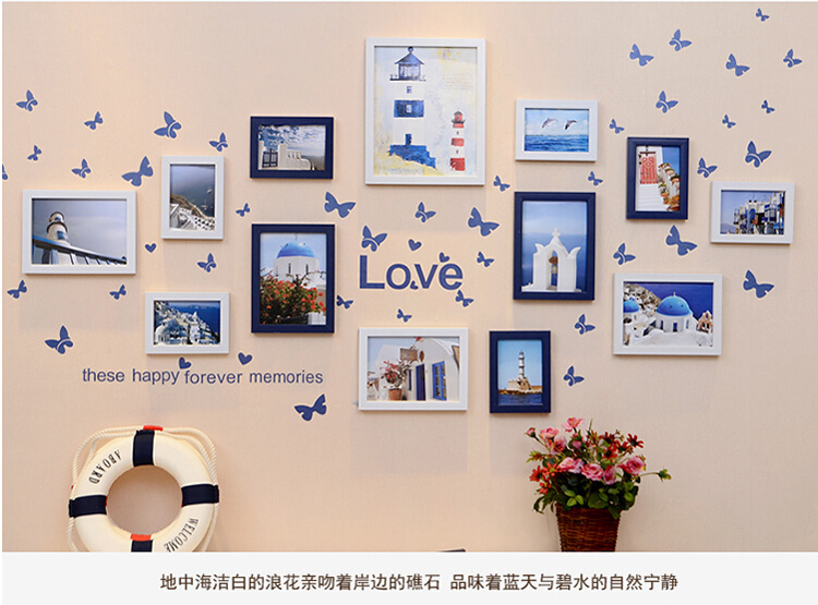 
                                        娜芸 13框相框照片墙组合 创意装饰画相框组合相片墙油画装饰画客厅卧室画 白蓝色                