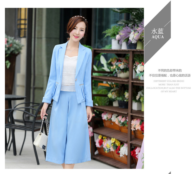 茹赐美2015秋装新款 短款小西装 女职业阔腿裤吊带三件套装 黑色 M