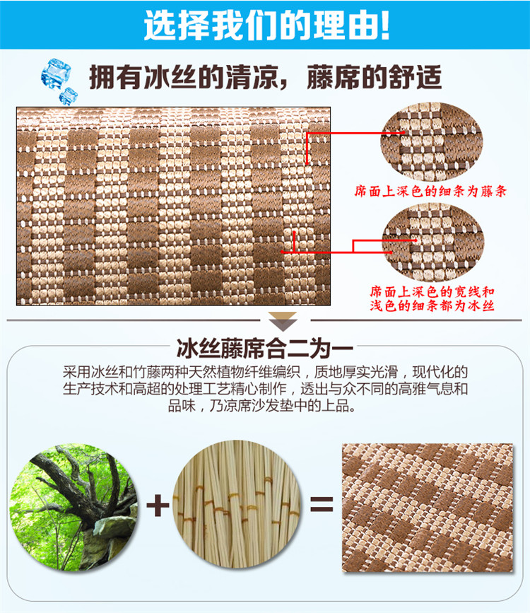 美美爱  夏季凉席沙发垫夏凉垫冰丝藤席坐垫冰藤组合沙发垫防滑定制 罗马风情 80*210cm单条装