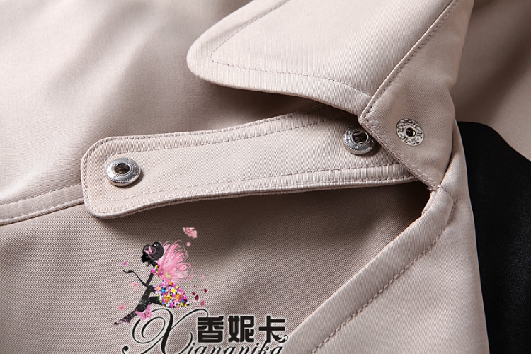 芮婕服装店*2015秋冬新款杨幂同款大翻领系带中长款风衣九分袖宽松外套 图片色 S