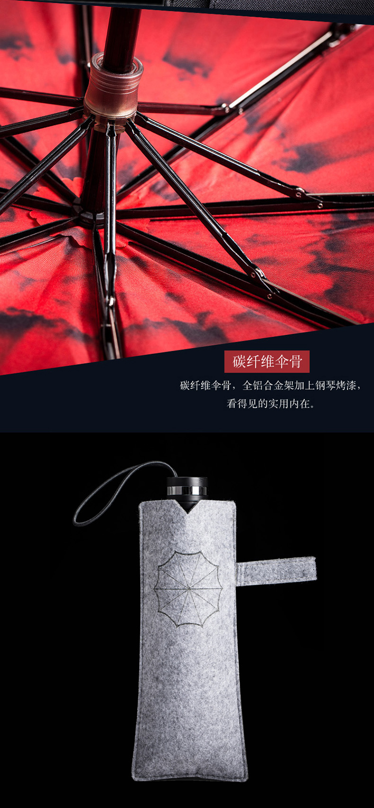 
                                        英之伦 新款黑胶太阳伞防晒防紫外线遮阳伞折叠晴雨伞女款 红色                