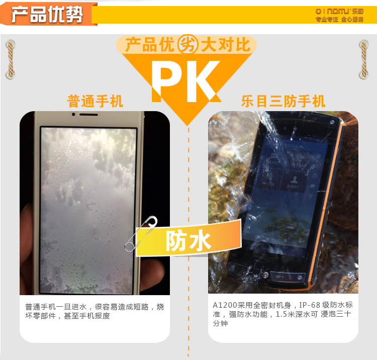 乐目（OINOM）LMV10联通4G/移动2G三防智能手机 防水手机 手套/湿手操作待机长 黑 LMA1200/V10