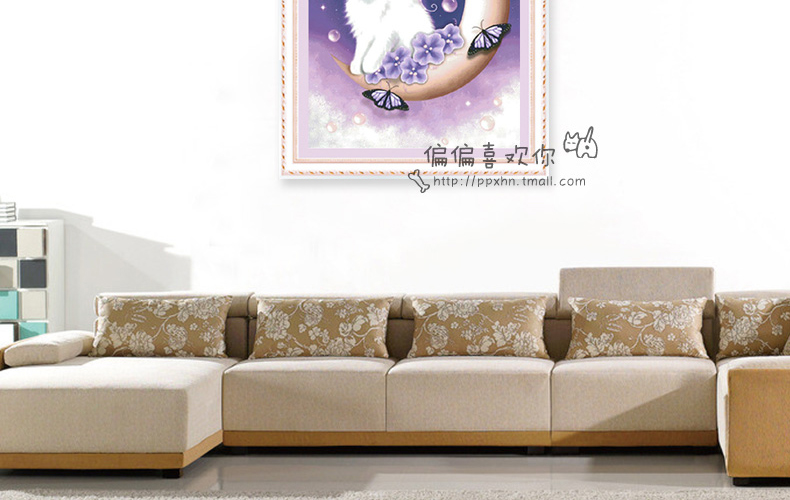 
                                        DIY钻石画卡通系列天使猫方钻满钻动物钻石秀十字绣粘钻贴钻画卧室钻石绣可爱猫 天使猫高端方钻30x38cm(方钻满钻)                