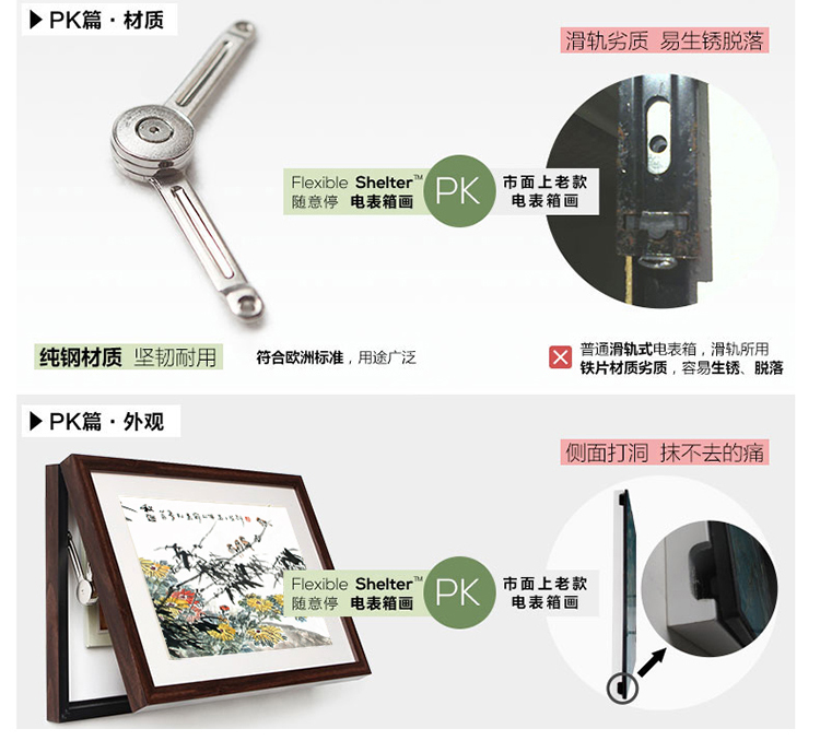 有家电表箱装饰画电源电盒配电箱客厅餐厅现代可推拉式翻盖遮挡箱挂画电闸箱有框画 翠竹 深木纹框64*44(内径60*40)