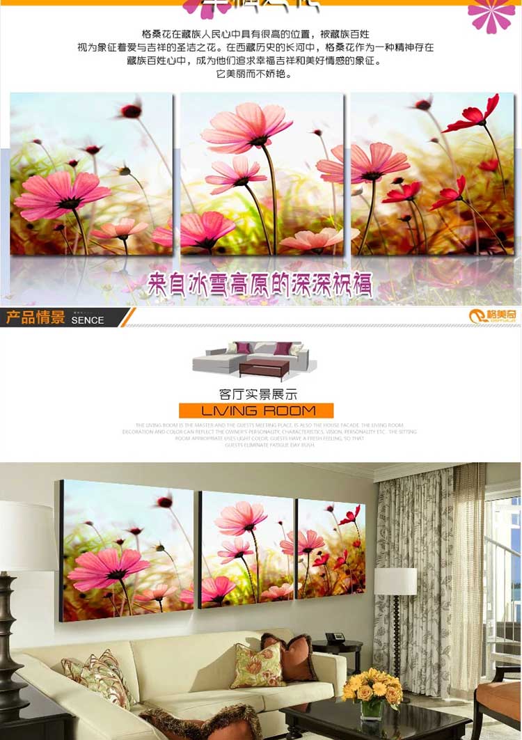 
                                        格美奇水晶画客厅装饰画无框画沙发背景墙三联画现代简约挂画壁画卧室 W71优雅之美 70*70整套价(水晶)                