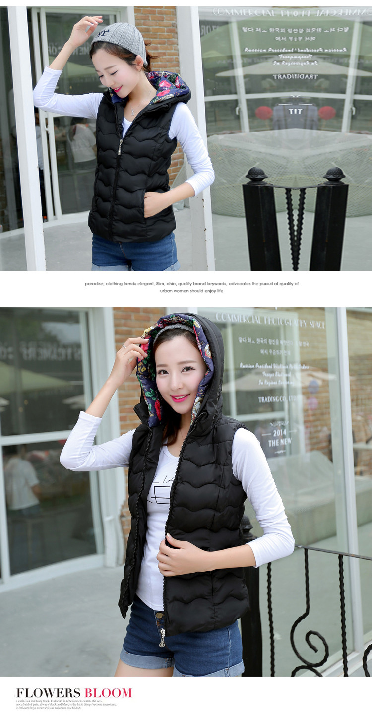 舶式2015秋冬新款轻薄款羽绒服马甲女修身短款韩版连帽外套 黑色 XL