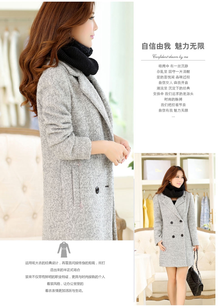 BEDZ 2015秋冬新款毛呢外套妮子大衣女大码厚双排扣 紫色 XXL