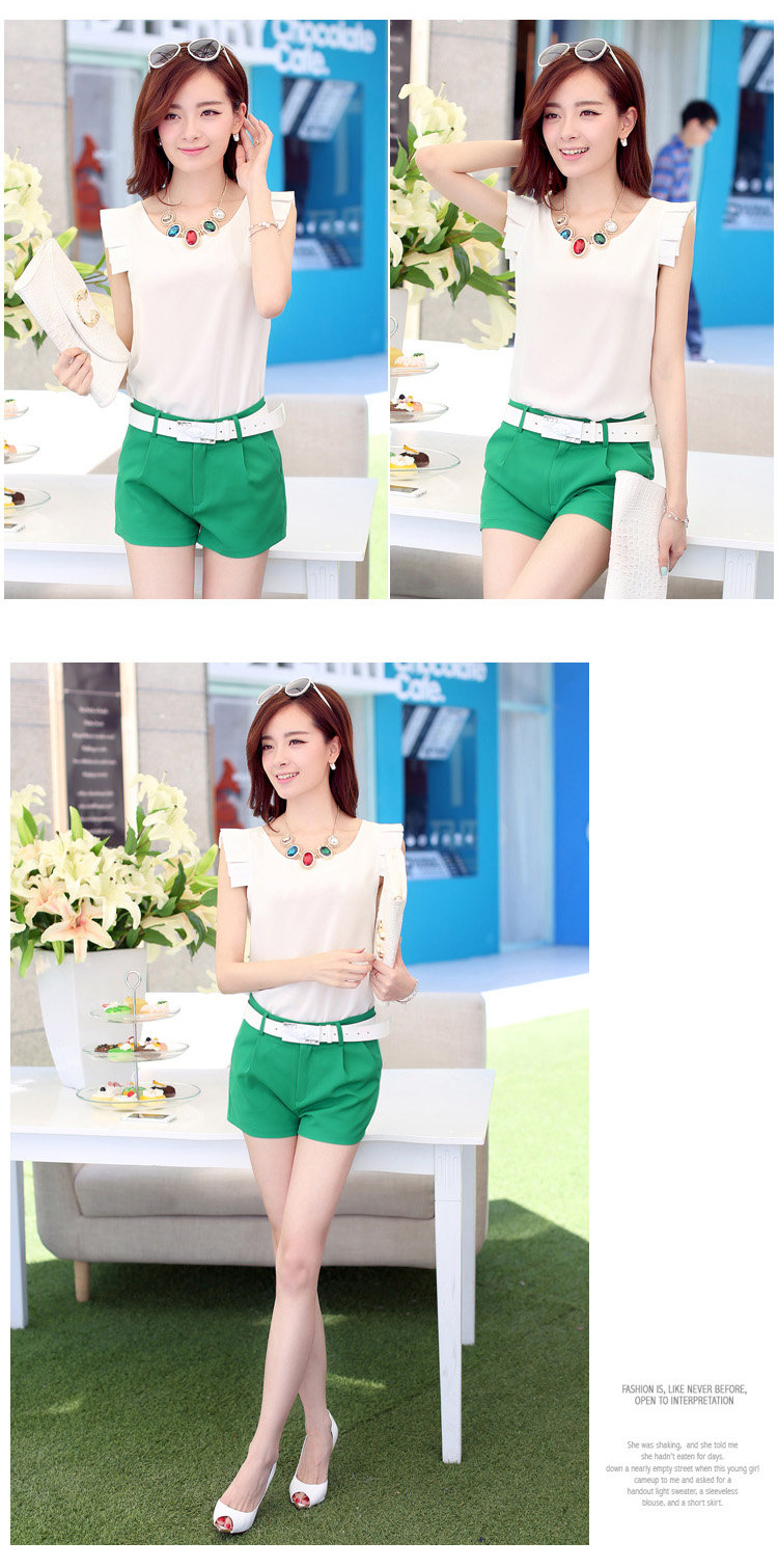 碧优妮<em>夏</em>新款<em>两件套</em>上衣配<em>短裤女套装</em>025172