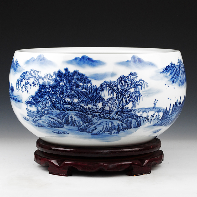 
                                        陶之念 景德镇陶瓷器手绘荷花水浅大金鱼缸 乌龟缸 收藏 虾趣                