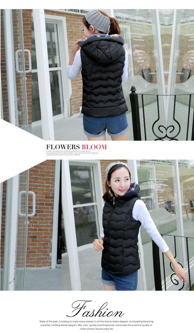 舶式2015秋冬新款轻薄款羽绒服马甲女修身短款韩版连帽外套 黑色 XL
