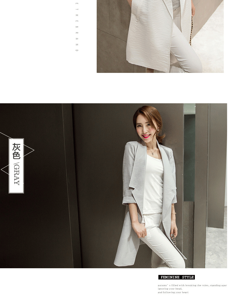 魅立妍2015秋季新款薄外套韩版显瘦上衣中长款小西装七分袖 白色 M