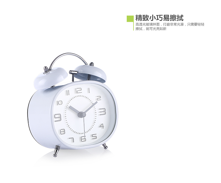 
                                        宅人帮 白色简欧圆形静音小闹钟 白色 O1196                