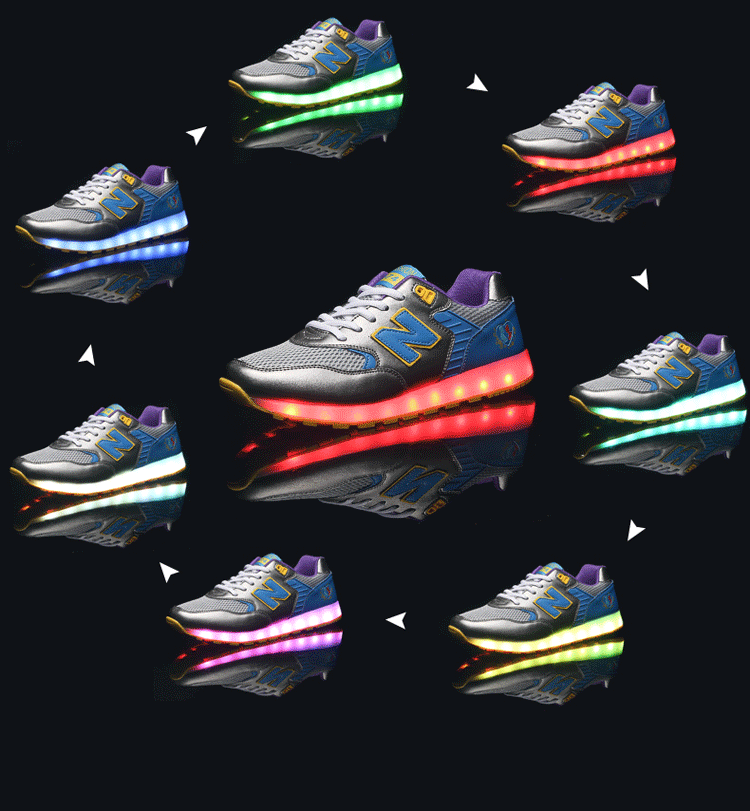 步莱尼 2015发光鞋男夏季n字usb充电七彩led荧光鞋男女情侣银光鞋夜光