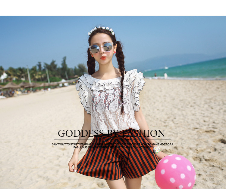 2015泳衣情侣裙式比基尼小胸聚拢钢托韩国温泉泳装游泳衣女 红黑条女