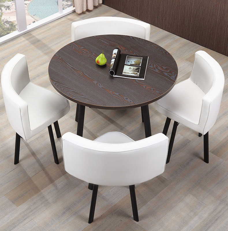 餐厅家具 餐桌 巫记 桌椅咖啡奶茶店一桌四椅接待餐桌椅组合圆现代