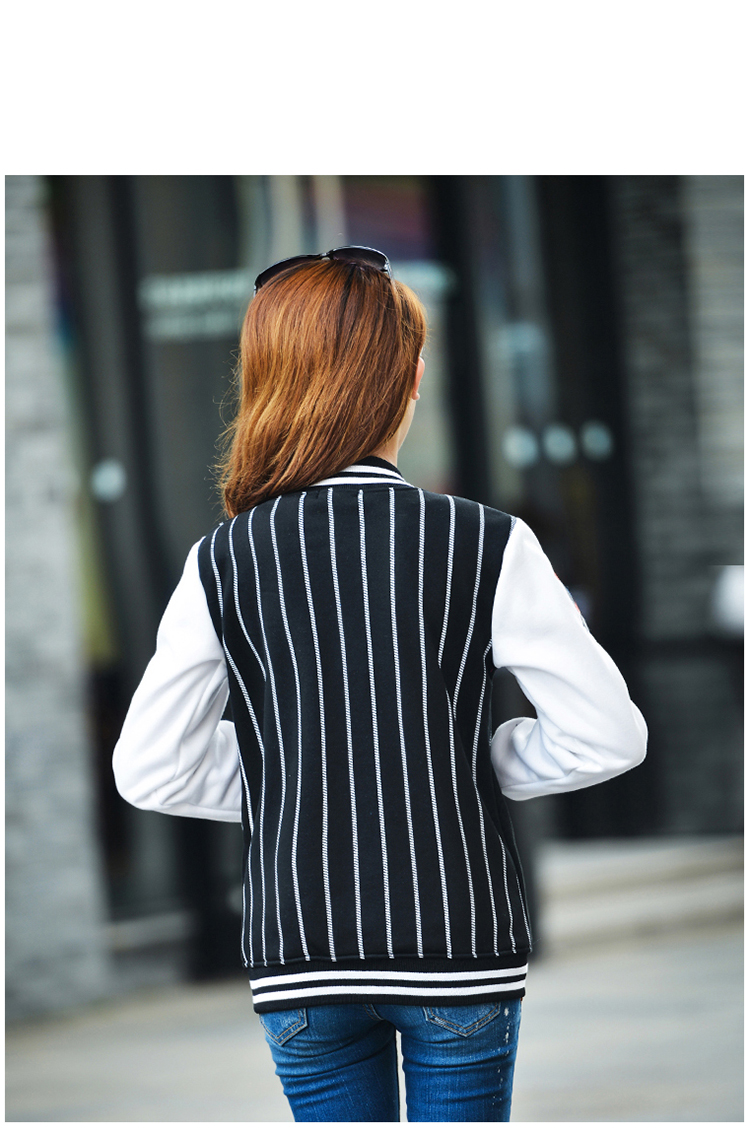 缇思曼2015秋季新款棒球服条纹外套女韩版修身上衣开衫夹克 白拼红 XL