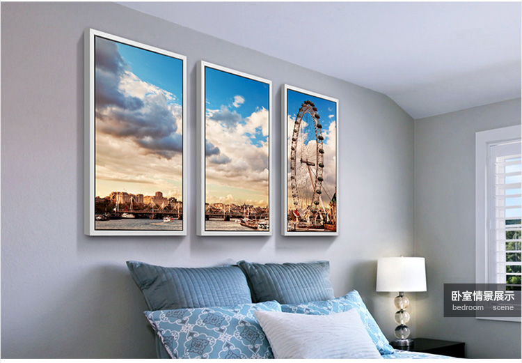 格美奇英伦建筑城市风景客厅装饰画三联画沙发电视背景墙挂画书房卧室简框画欧式装饰 DYK76经典黑框 45*80cm三幅价