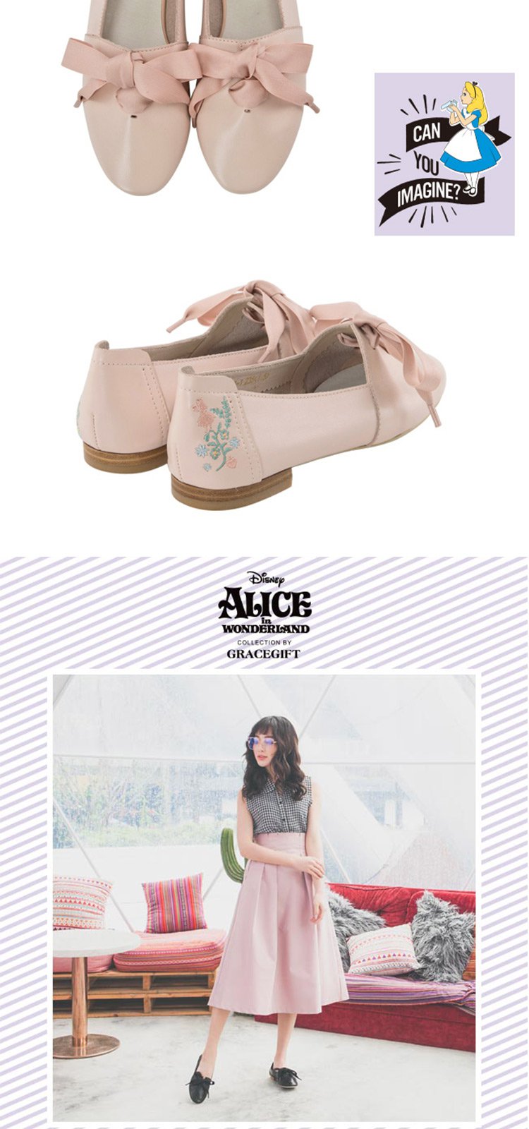gracegift 迪士尼爱丽丝蝴蝶结平底单鞋女鞋 黑 39_ 5