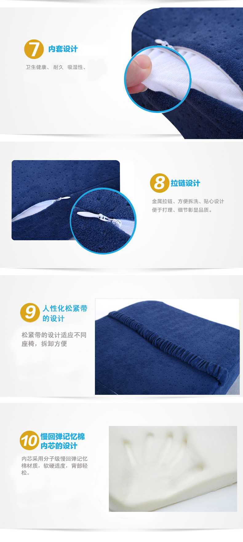 
                                                                                禧愿 腰靠抱枕靠垫坐垫  靠枕办公室座椅靠背垫 护腰枕 记忆棉汽车用靠垫 腰靠藏青 40cm*40cm                