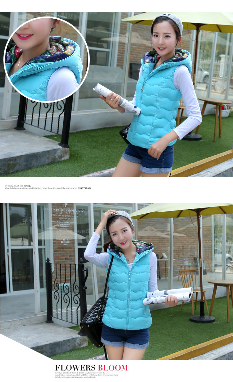舶式2015秋冬新款轻薄款羽绒服马甲女修身短款韩版连帽外套 黑色 XL