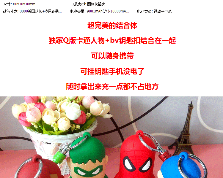 微品多薄卡通可爱迷你便携复仇者联盟三星苹果小米通用充电宝移动电源 屁桃君