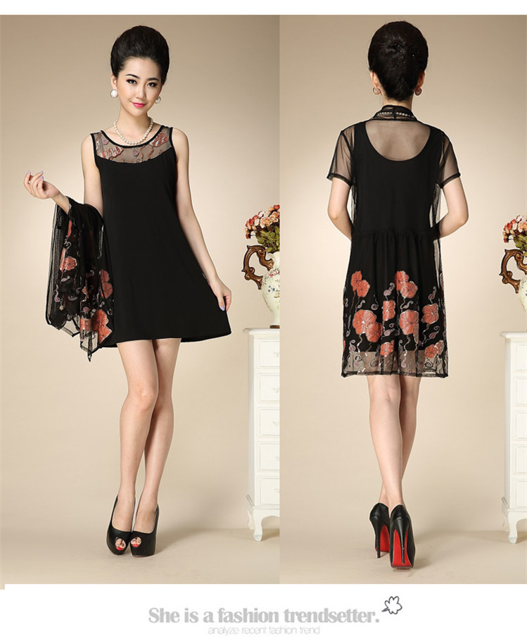 2014夏季薄款外搭<em>开衫</em>蕾丝大码连衣裙<em>中老年</em>