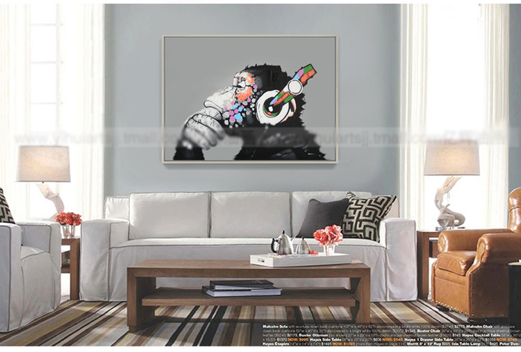 个性简约手绘油画动物大猩猩 经典白色L框 60*50