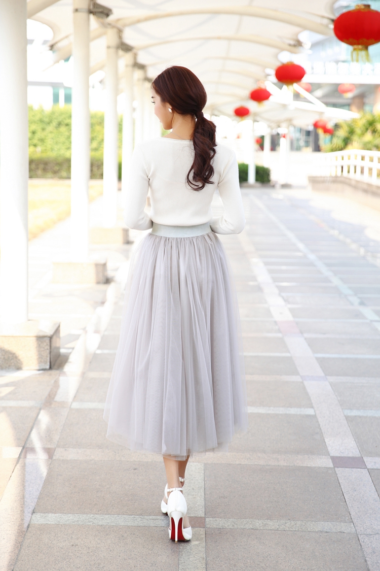 晋普 蓬蓬裙A字裙中长半身裙 J30069 杏色