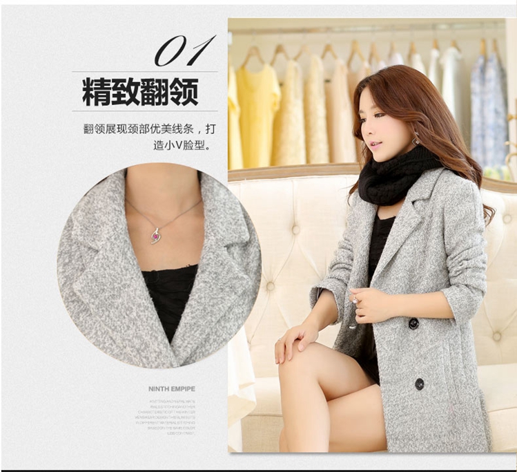 BEDZ 2015秋冬新款毛呢外套妮子大衣女大码厚双排扣 紫色 XXL