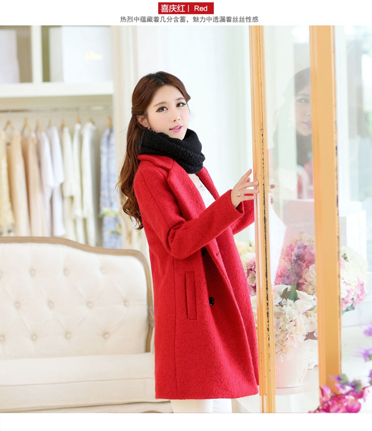BEDZ 2015秋冬新款毛呢外套妮子大衣女大码厚双排扣 紫色 XXL