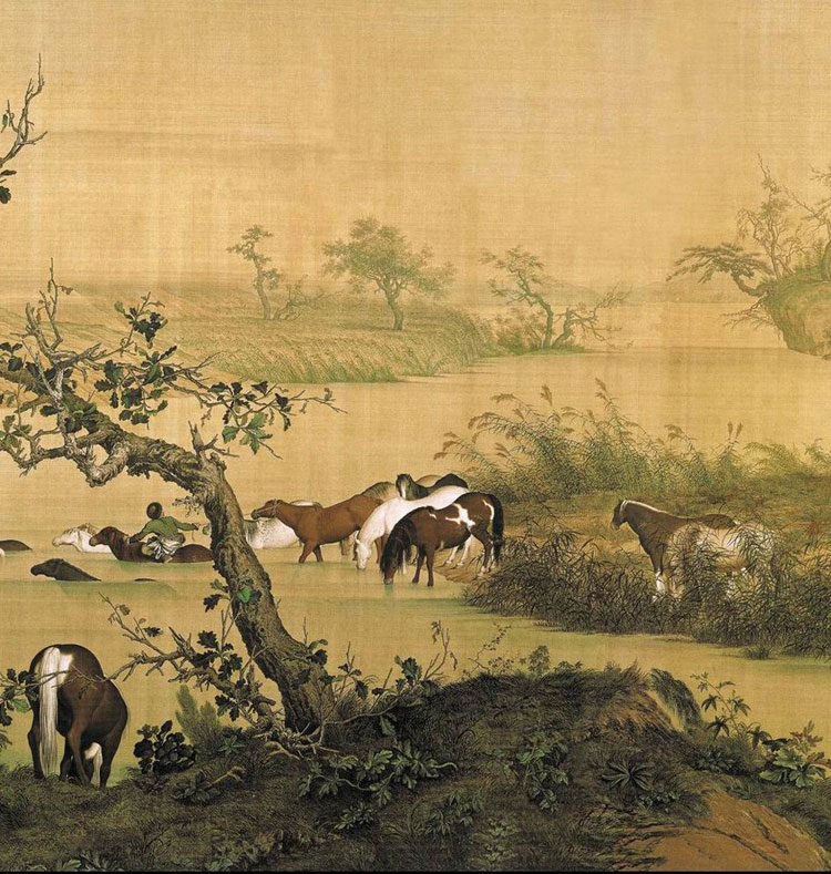 
                                        青藤紫萱 百骏图十大经典名画  印花十字绣套件 半景图11CT棉线241*74cm满绣--白底                