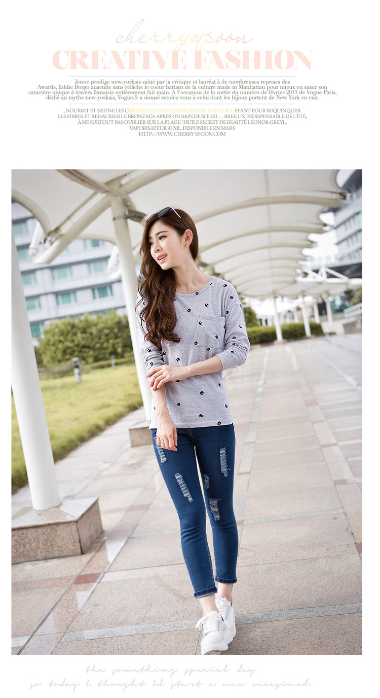 GRAPOS2015秋季新款胖MM宽松大码打底衫学生长袖T恤上衣女TX597 藏蓝 XL