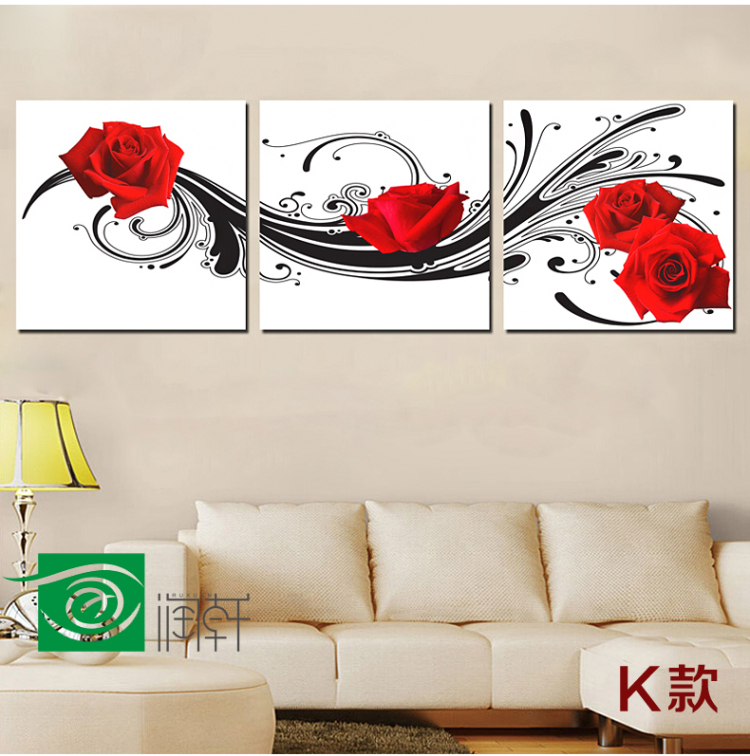 现代客厅简约装饰画卧室壁画沙发背景墙无框画玉兰花挂画三联画 V 40*40厚度(9mm)一套价格