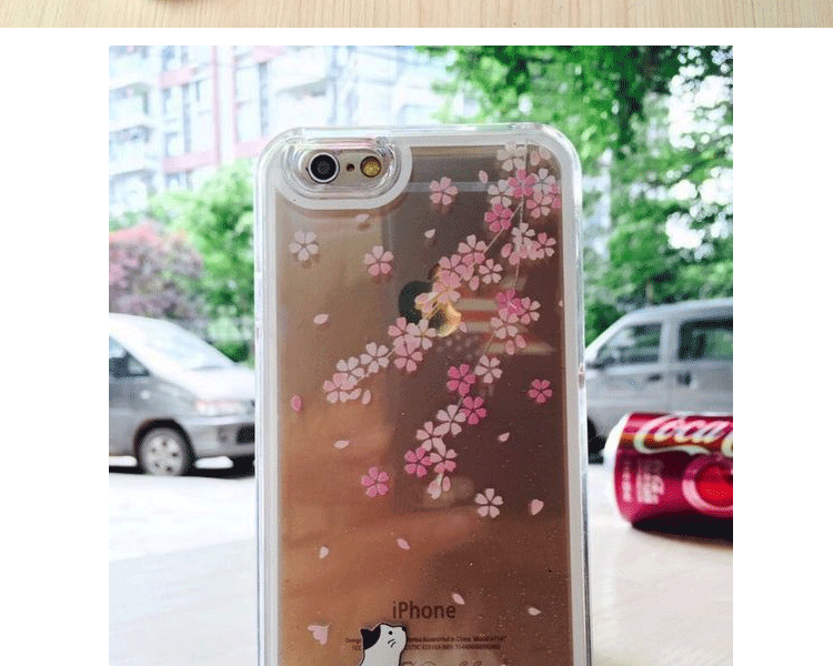 微品多 苹果6手机壳 iPhone6/6s/6plus/6splus樱花液体流沙透明保护套 小白猫 6plus