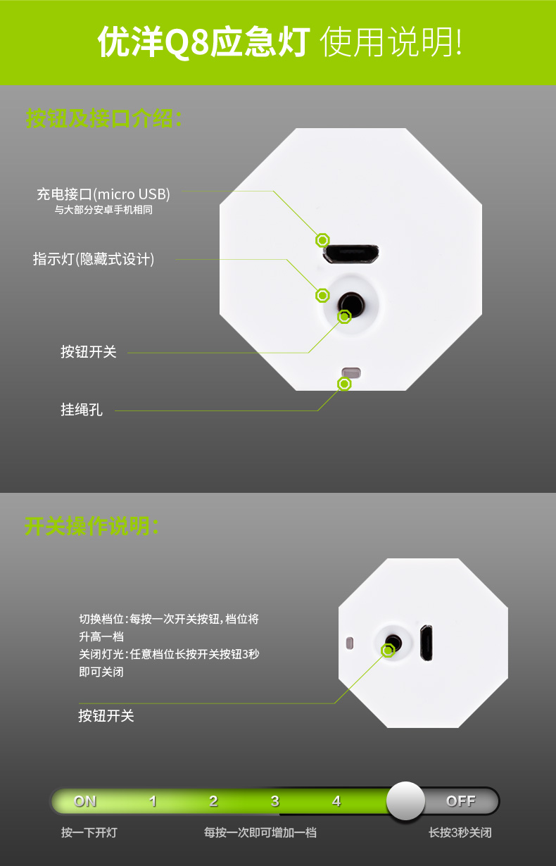 
                                        
                                                            优洋 led应急灯家用充电照明灯USB补光棒可调光带磁铁便携灯 Q8/Q8T Q8白色不带手电筒                