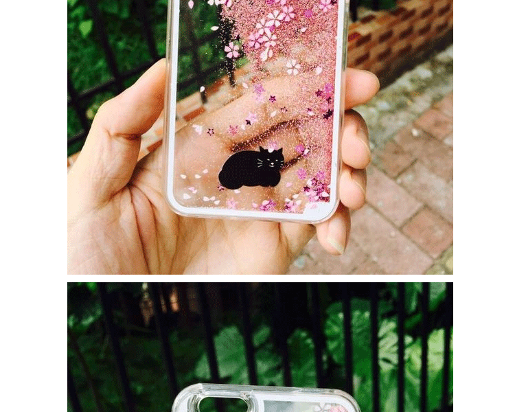 微品多 苹果6手机壳 iPhone6/6s/6plus/6splus樱花液体流沙透明保护套 小白猫 6plus