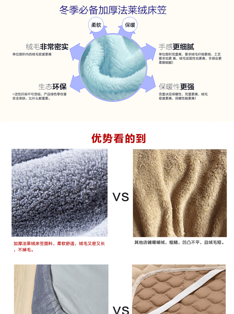 唯尔丽  珊瑚绒床笠纯色加厚保暖法兰绒法莱绒 单人双人 席梦丝保护罩床上用品 咖啡色 180cm*200cm