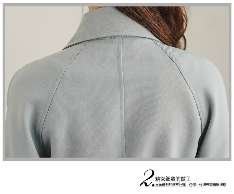 XIAO萌妹 2015秋装新款韩版大码女装显瘦中长款长袖女式风衣外套潮KC2693 蓝灰色 L