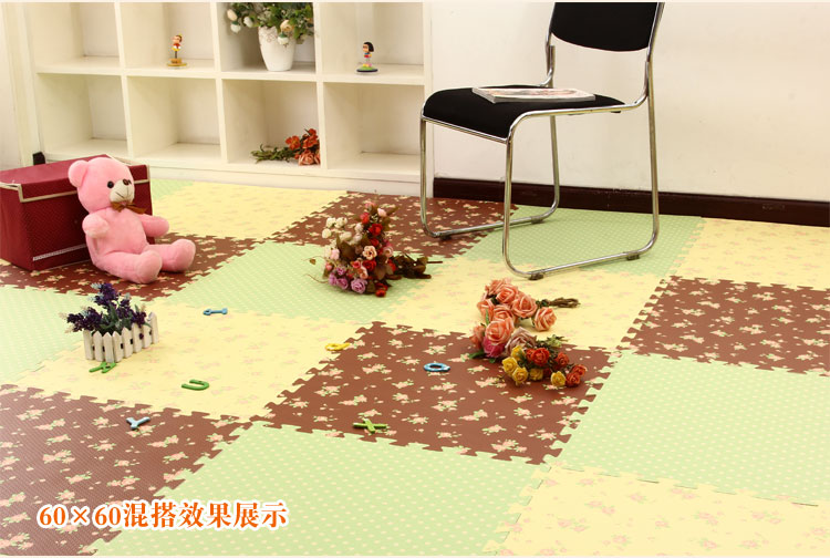 俊艺田园环保泡沫拼图地垫防滑海绵地毯爬行垫子 米黄碎花 60 x 60-8片1厘米