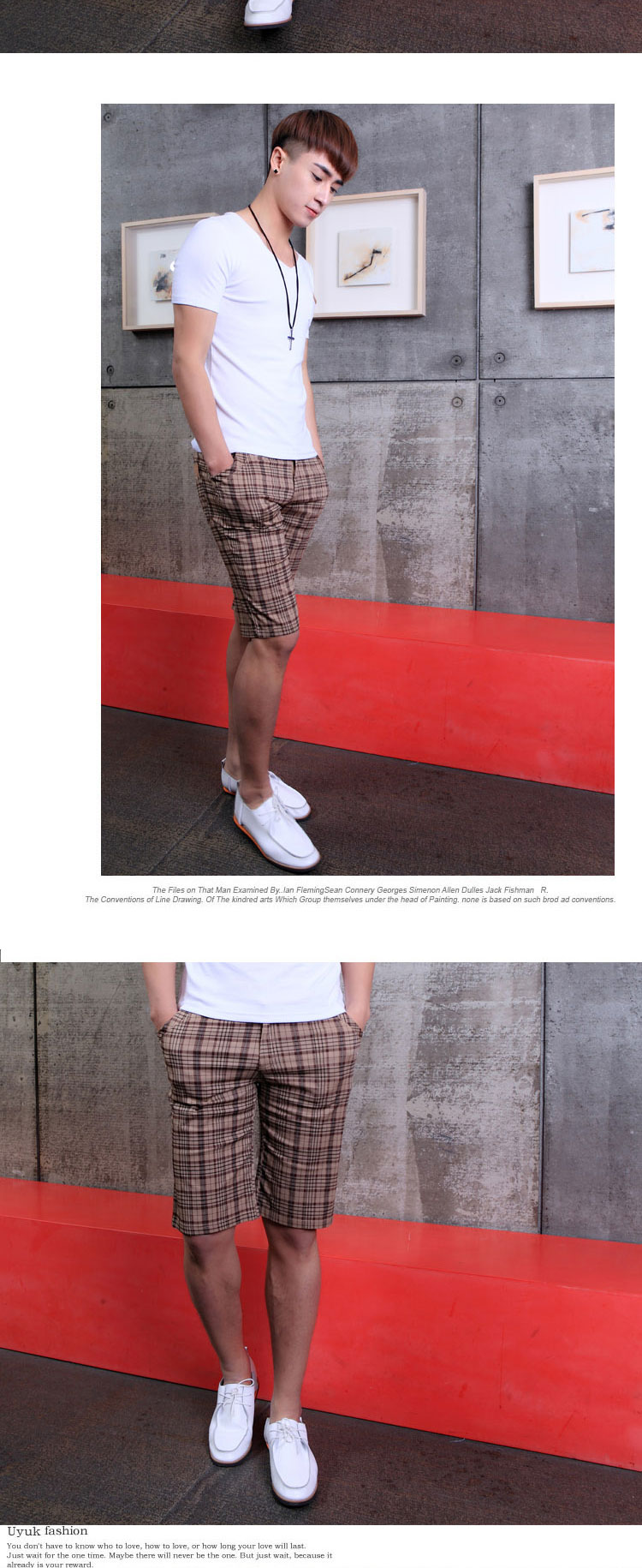 兰菁LAN 韩版男裤 男士修身<em>短裤</em> 休闲五分裤 格